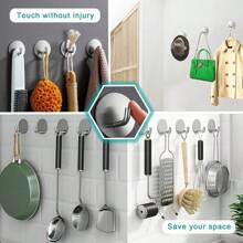 OBOVAY 4pcs Heavy Duty Waterproof Shower Hooks, Suitable For Hanging Bath Sponge, Towel, Clothes, Robe, Applicable For Bathroom, Removable Adhesive Wall/Door Hooks, Stainless Steel Black - Silver - View 3