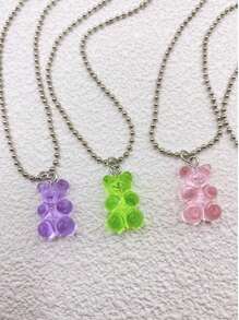 7 件/套 彩色可愛小熊吊墜女式項鍊,最好的朋友,卡通風格 - 彩色 - 查看 6