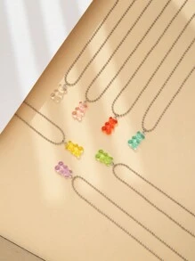 7 件/套 彩色可愛小熊吊墜女式項鍊,最好的朋友,卡通風格 - 彩色 - 查看 4