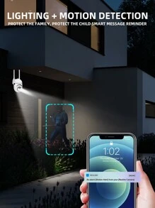 2MP 3MP 5MP 8MP HD 1080P Indoor/Outdoor Security Camera, 5G+2.4G WIFI Or 2.4G WIFI Wireless Camera, Auto Tracking & Light Alarm Floodlight And Color Night Vision, 350° Horizontal & 90° Vertical Rotation View, Two-Way Audio, Motion Detection - White - View 7