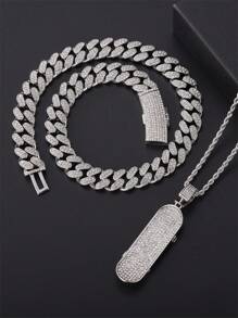 滑板吊墜項鍊,男女通用,四季皆宜,適合節日,聖誕禮物,比賽,音樂會,金銀可選,適合校園和嘻哈朋克風格服裝 - 銀色 - 查看 1