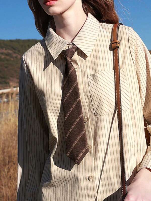 1pc Women's Necktie, Korean & Japanese Style Preppy Style, No-Tie Design, Casual Student Uniform Accessory  Accessories Women