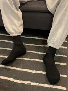 1pair Business Style Solid Color Thin Mid-calf Socks, Comfortable For Daily Wear - Black - View 1