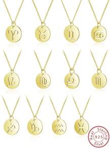 FOREVER QUEEN 925純銀黃道幣頸鍊圓盤12星座占星術名錄14k鍍金吊墜個性化項鍊女生禮物
