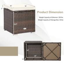 Costway 2PCS Patio Rattan Ottomans Seat Side Table Storage Box Footstool with Cushions - White - View 5
