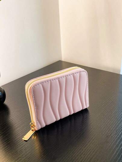 1 pieza Cartera con patrón de onda corta, cartera corta portátil y de moda perfecta para uso diario, citas y regalos, liviana y portátil, ideal como tarjetero para trabajadores de cuello blanco, mujer, vacaciones, aniversario, regalo de cumpleaños, accesorios, regalo, rosa oscuro, casual, tarjetero, cartera, monedero, cartera de tarjetas, cartera de crédito, cartera de mujer, mini cartera