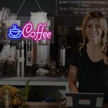 1 pieza de señal de neón de café, señal de café alimentada por USB con gancho para colgar, letreros de neón LED de café para decoración de pared, cafetería, restaurante, bares de café - Multicolor - Ver 7
