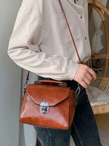 Yogodlns Bolso Vintage Con Solapa Cuadrada - Bolsa Mensajera De Gran Capacidad - Bolso De Hombro Para Mujer