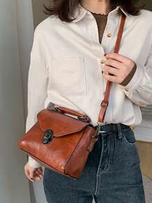 Yogodlns Bolso Vintage Con Solapa Cuadrada - Bolsa Mensajera De Gran Capacidad - Bolso De Hombro Para Mujer