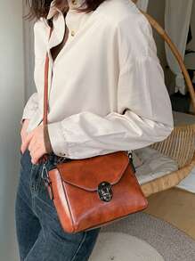 Yogodlns Bolso Vintage Con Solapa Cuadrada - Bolsa Mensajera De Gran Capacidad - Bolso De Hombro Para Mujer