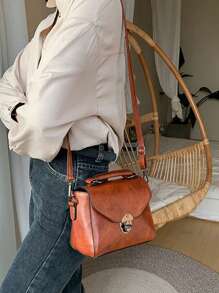 Yogodlns Bolso Vintage Con Solapa Cuadrada - Bolsa Mensajera De Gran Capacidad - Bolso De Hombro Para Mujer