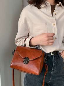 Yogodlns Bolso Vintage Con Solapa Cuadrada - Bolsa Mensajera De Gran Capacidad - Bolso De Hombro Para Mujer