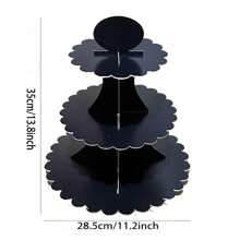一款 3 層實心黑色蛋糕架,用於裝飾兒童生日派對和節日派對中的紙杯蛋糕,配有黑色主題紙杯蛋糕內襯 - 黑色 - 查看 2