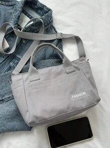 新款复古文艺帆布女士单肩包，大容量手提包 - 灰色 - 查看 5