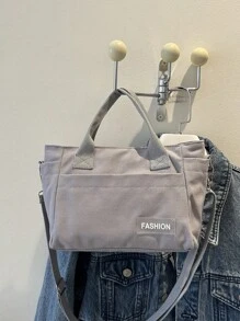 新款复古文艺帆布女士单肩包，大容量手提包 - 灰色 - 查看 1
