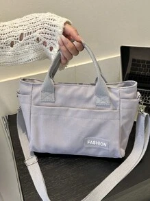 新款复古文艺帆布女士单肩包，大容量手提包 - 灰色 - 查看 2