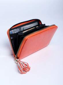 1pc Women's Orange Fashionable Pu Card Holder Wallet - Creative Design, Suitable For Daily Use And Carrying Out - Orange - View 3