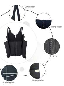 1 Pieza Body Deportivo De Látex Con Cremallera Y Espalda Descubierta Para Mujeres, Corsé De Entrenador De Cintura Modelador - Negro - Ver 4