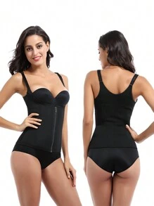 1 Pieza Body Deportivo De Látex Con Cremallera Y Espalda Descubierta Para Mujeres, Corsé De Entrenador De Cintura Modelador - Negro - Ver 5