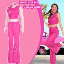 5pcs Girls Pink Costume Dress Movie Cosplay Costumes Party Halloween Dress Up Prom - Multicolor - View 2