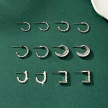 6pairs Geometric Creative Fashion Minimalistic Earrings, Suitable For Daily Wear For Women - Silver - View 3