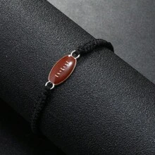 1pc Fashionable Handmade Braided Men's Bracelet, Simple Rugby Team Sports Fan Accessory - Black - View 4