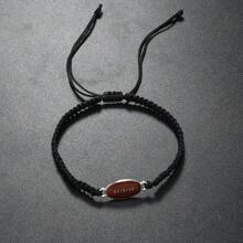 1pc Fashionable Handmade Braided Men's Bracelet, Simple Rugby Team Sports Fan Accessory - Black - View 2