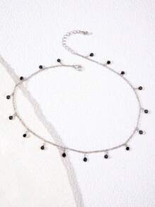 imoli 1pc Simple Alloy Tassel Chain Necklace With Rhinestone Decoration, Perfect For Date Gift (handmade, Size Can Be Adjusted, Quantity Of Rhinestone Varies) - Black - View 6
