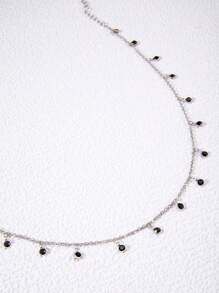 imoli 1pc Simple Alloy Tassel Chain Necklace With Rhinestone Decoration, Perfect For Date Gift (handmade, Size Can Be Adjusted, Quantity Of Rhinestone Varies) - Black - View 5