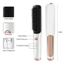 2 In 1 Electric Hair Brush Comb, Usb Rechargeable Straightener, 3 Gears With Lcd Display Screen, Ptc Heating - Black - View 5