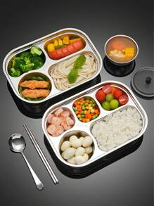 WORTHBUY 1pc 316 Stainless Steel Lunch Box With 5-compartment Divided Container And Lid, Perfect For Students - Silver - View 2