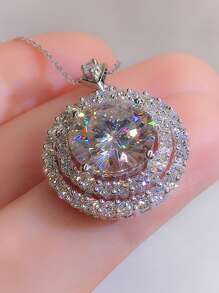 1件精美立方氧化锆吊坠项链，适合作为情人节礼物、婚礼、订婚、周年纪念、派对首饰，女士适用。 - 銀色 - 查看 4