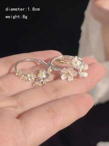 2pcs/set Simple Flower Shaped Open Ring For Women, Jewelry Gift - Silver - View 3