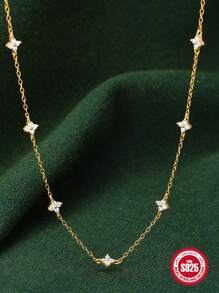 1入組S925純銀北極星吊墜項鍊，女性約會精品珠寶假期必備 - 金色 - 查看 5