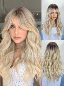 金發假髮帶劉海長款波浪高品質合成假髮適合女士萬聖節派對自然耐熱頭髮 - 金色 - 查看 2