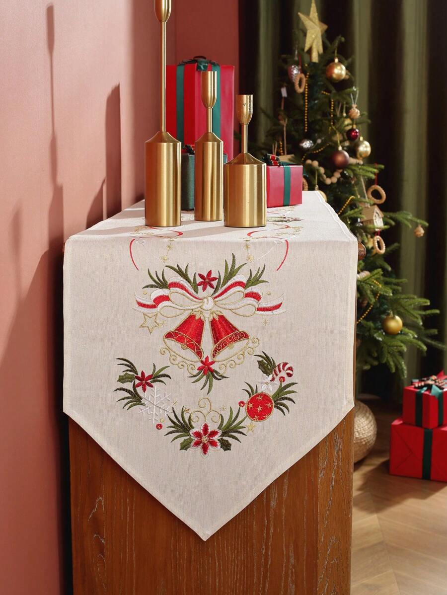 1pc Embroidered Table Runner, Made Of Polyester Fabric, Decoration For Kitchen, Dining Table, Home Gatherings, Party, Wedding Ceremonies, Indoor & Outdoor Use - Multicolor - View 1