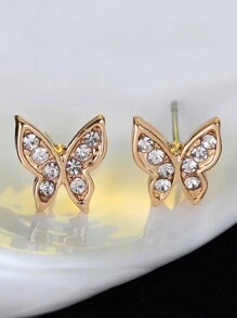 5pcs Girls Butterfly Diamond Set Casual Everything Bracelet Necklace Ring Earrings Jewelry - Gold - View 6