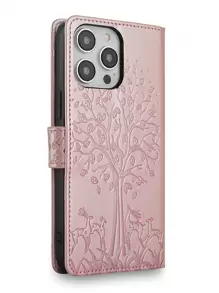 keyunfei 1入組玫瑰金扣設計卡包翻蓋手機殼，帶有鹿和樹圖案，兼容 iphone 13/galaxy S20 Fe/華為 P20 Pro/redmi 9a/xiaomi 11 Lite/oneplus Nord Ce 2 Lite 5g