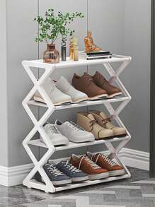 Multi-functional Shoe Organizer with X-shaped Cloth Dustproof Rack, Home Assembled Shoe Cabinet for Space Optimization - White - View 1