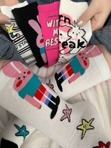 5 Pairs Of Early Autumn Ins Style Cute Cartoon Rabbit Mid-calf Socks For Everyday Life - Multicolor - View 2