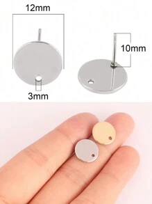 20pcs Stainless Steel Earrings Findings Geometric Round Stud Earrings Posts For DIY Earring Jewelry Making Accessories - Silver - View 6