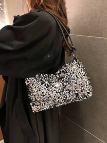 亮片時尚大容量休閒輕質肩袋,適用於宴會和派對女性背包 - 銀色 - 查看 8