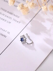 Nooxian 1pc Women's Micro-Inlaid Flower Nose Ring, Popular Personalized Flower Piercing Nose Stud And Nose Clip Valentines - Silver - View 4