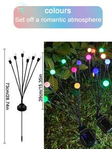 太阳能草坪灯 LED 风力驱动萤火虫地面插电灯花园装饰节日灯，带 6 个摆动头，适合万圣节和圣诞节，户外花园照明，适用于小路、庭院、露台 - 黑色 - 查看 6