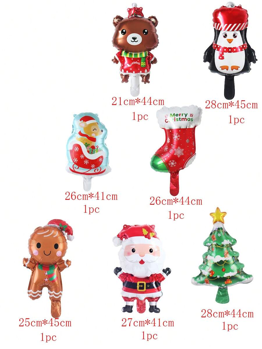 SHEIN X WOTP 7pcs 16inch Mini Christmas Balloons Santa Claus Tree Bear