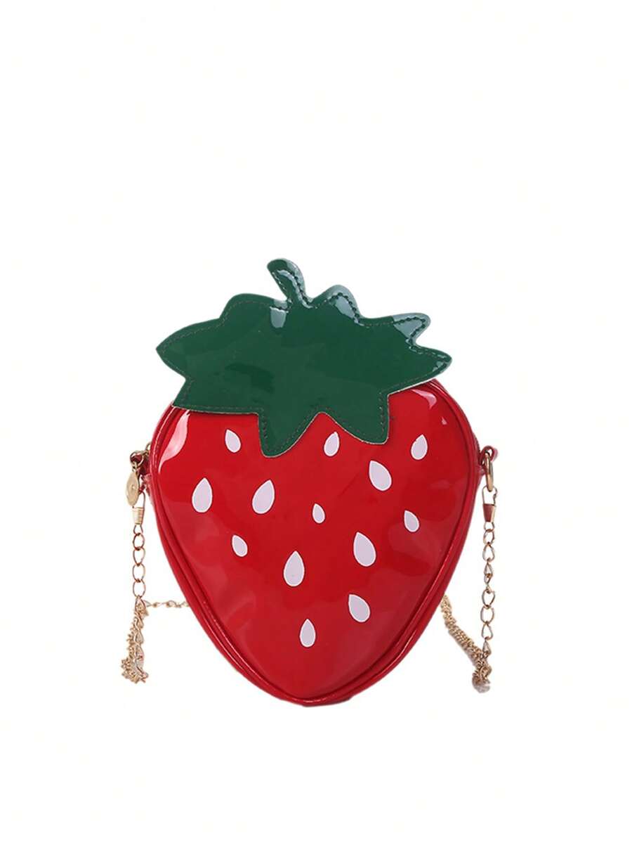 Mini Cute Cartoon Strawberry Shape Pu Leather Crossbody Shoulder Bag With Chain Strap For Girls - Red - View 1
