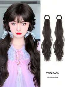 Two-Pack Of Energetic Double Ponytails 18-Inch Long Wavy Curly Double Ponytail Wigs Suitable For Women's Daily Wear, Party Wear, Fashionable And Lively Girls Double Ponytail Wigs