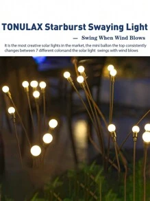 太阳能草坪灯 LED 风力驱动萤火虫地面插电灯花园装饰节日灯，带 6 个摆动头，适合万圣节和圣诞节，户外花园照明，适用于小路、庭院、露台 - 黑色 - 查看 8