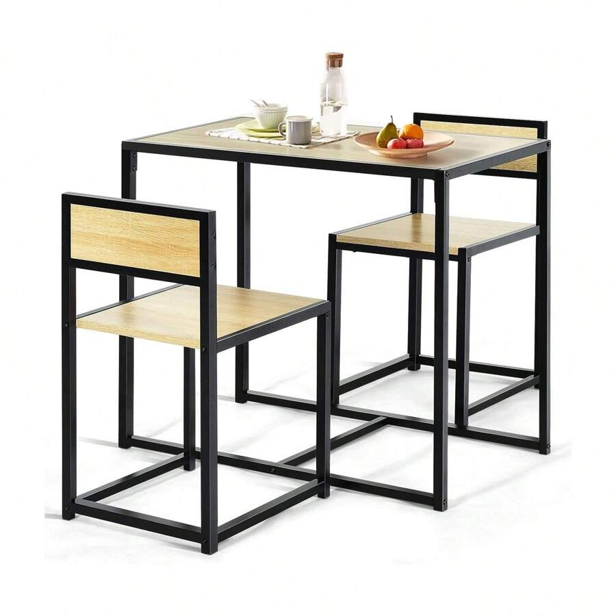 3-Piece Seating Group, Bistro Table With 2 Chairs, High Table With 2 Bar Stools, Narrow Bar Table, Chairs With Backrest, In Industrial Design, For Kitchen, Dining Room - Beige - View 1