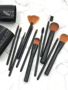 12pcs Makeup Brush & Brush Barrel Set, Multicolor, Portable, Convenient To Carry And Use, Including Detail Eye Shadow Brush,Brush Set,Makeup Brush Kit,Make Up Brush Set,Make Up Set Complete,Makeup Brush Set,Complete Makeup Kit,Brush Kit,Brushes Makeup Set,Makeup Gift Set - Black - View 1